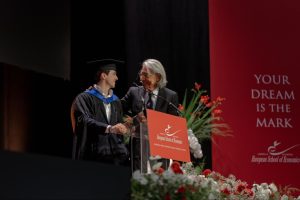Members of the Class of 2026 shares her testimonial during the ESE Graduation Ceremony at Town Hall by Bottaccio, London.