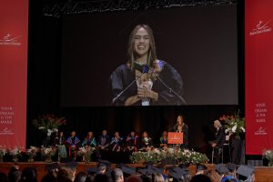 Members of the Class of 2026 shares her testimonial during the ESE Graduation Ceremony at Town Hall by Bottaccio, London.